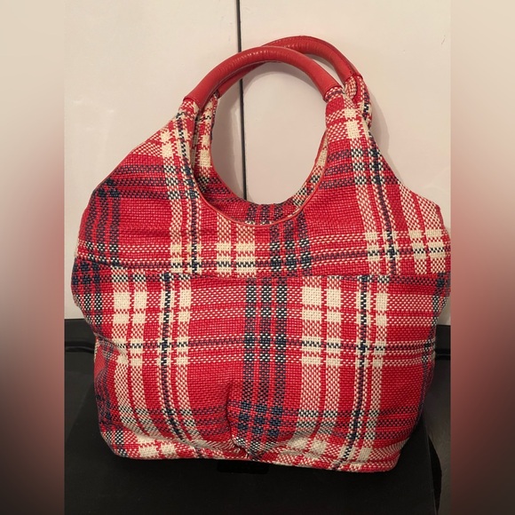 Kate Spade Bow front Plaid Medium Satchel/Handbag Red/Cream/Navy - Picture 11 of 11
